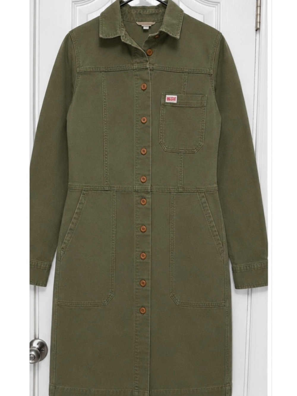 Duluth Trading Co Olive Button-Front Utility Jacket Dress